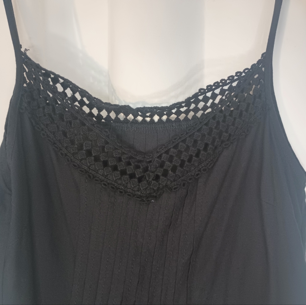 Unbranded Womens Dark Cottagecore Tank Top Small Black Eyelet Embroidered - Picture 2 of 9